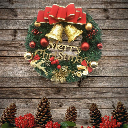 Fanme Christmas Wreath Merry Christmas Front Door Ornament Wall Artificial Pine Garland for Party Décor 13 Inches