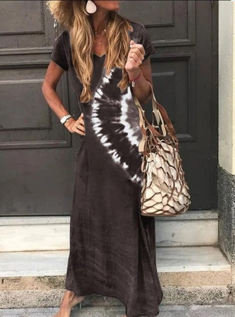 Vintage Leopard Long Dress Plus Size Loose Beach Summer Dress Fashion Casual Women Dress Long Sleeve & Short For Choice